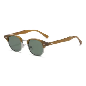 NOVORA Luxury Retro Round Sunglasses for Men & Women | UV400 Half-Rim Black PC Frame with Timeless Vintage Fashion Design GREEN