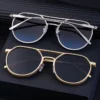 NOVORA Metal Double Bridge Sunglasses Champagne Gold Frame PC Lens UV400 Protection for Men & Women | Stylish Eyewear for Driving, Outdoor & Travel. BLACK