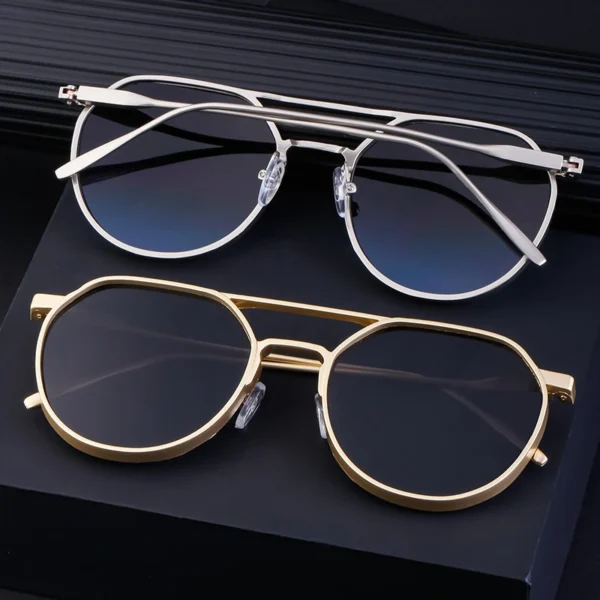 NOVORA Metal Double Bridge Sunglasses Champagne Gold Frame PC Lens UV400 Protection for Men & Women | Stylish Eyewear for Driving, Outdoor & Travel. BLACK