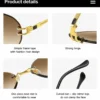 NOVORA Luxury Vintage Rectangle Sunglasses for Women | UV400 Metal Rimless Square Eyewear with Elegant Retro Fashion Design Coffe