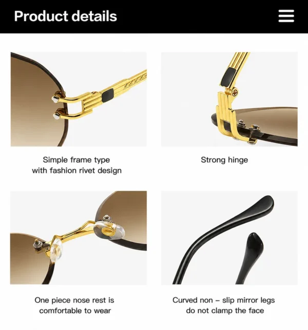 NOVORA Luxury Vintage Rectangle Sunglasses for Women | UV400 Metal Rimless Square Eyewear with Elegant Retro Fashion Design Coffe