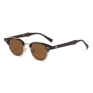 NOVORA Luxury Retro Round Sunglasses for Men & Women | UV400 Half-Rim Black PC Frame with Timeless Vintage Fashion Design TIGER
