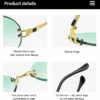 NOVORA Luxury Vintage Rectangle Sunglasses for Women | UV400 Metal Rimless Square Eyewear with Elegant Retro Fashion Design Green