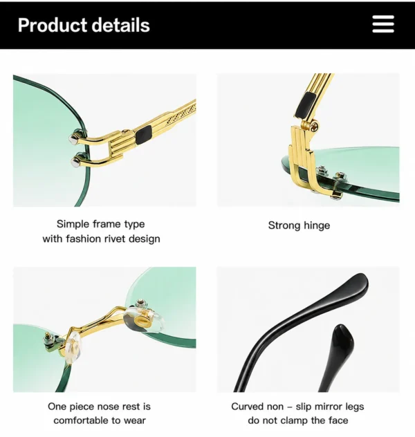 NOVORA Luxury Vintage Rectangle Sunglasses for Women | UV400 Metal Rimless Square Eyewear with Elegant Retro Fashion Design Green