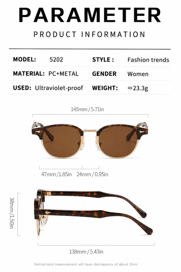 NOVORA Luxury Retro Round Sunglasses for Men & Women | UV400 Half-Rim Black PC Frame with Timeless Vintage Fashion Design TIGER