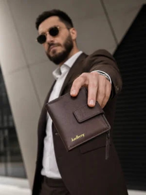 NOVORA Baellerry Vintage Coffee Leather Wallet for Men - Short Pocket Coin Purse, Durable Card Holder & Slim Male Purse with Secure Coin Pouch