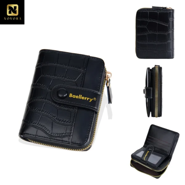 Novora Women's Slim PU Leather Wallet 2026 | Bifold Short Wallet with Zipper Coin Pocket, Card Holder & ID Window BLACK