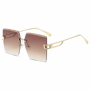 NOVORA Luxury Frameless Square Sunglasses for Men & Women | UV400 Protection, Premium Metal Frame & Modern Fashion Eyewear Golden & Champagne