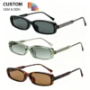 NOVORA Luxury Y2K Narrow Rectangle Sunglasses | UV400 Slim Full-Rim Eyewear with Mesh Temple & Rivet Details, Retro Fashion Design Black