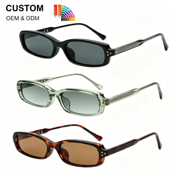 NOVORA Luxury Y2K Narrow Rectangle Sunglasses | UV400 Slim Full-Rim Eyewear with Mesh Temple & Rivet Details, Retro Fashion Design Black