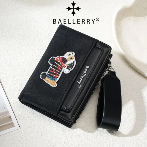 Novora Women's Short PU Leather Wallet | Cute Dachshund Embroidered Design with Multiple Card Slots, Small Fashion Wallet for Girls & Students BLACK