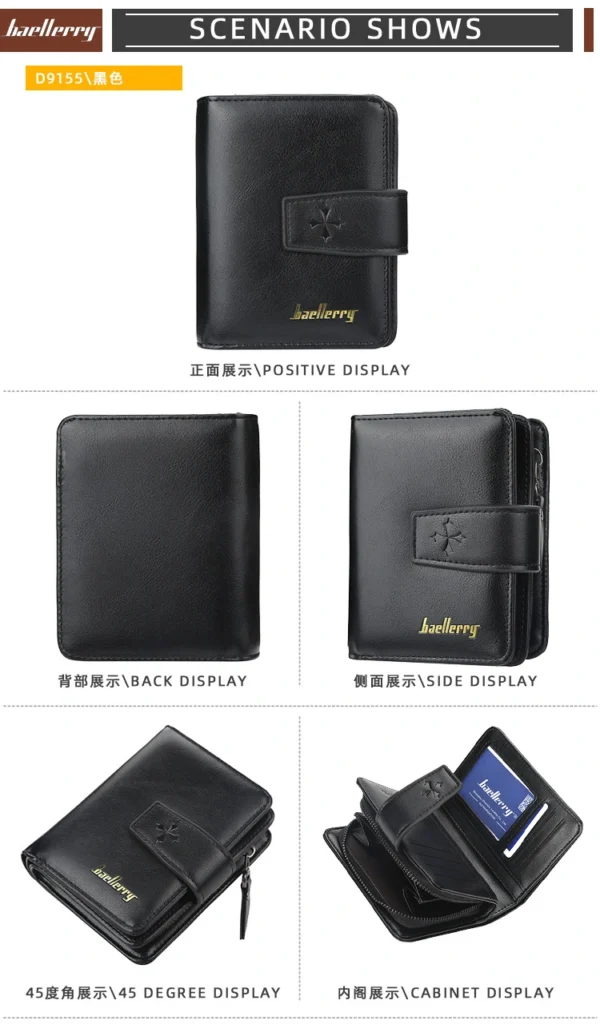 NOVORA Baellerry Short Leather Wallet for Men - Stylish Black Coin Purse, Multi-Card Holder Pocket & Compact Male Wallet with Zipper Coin Pouch
