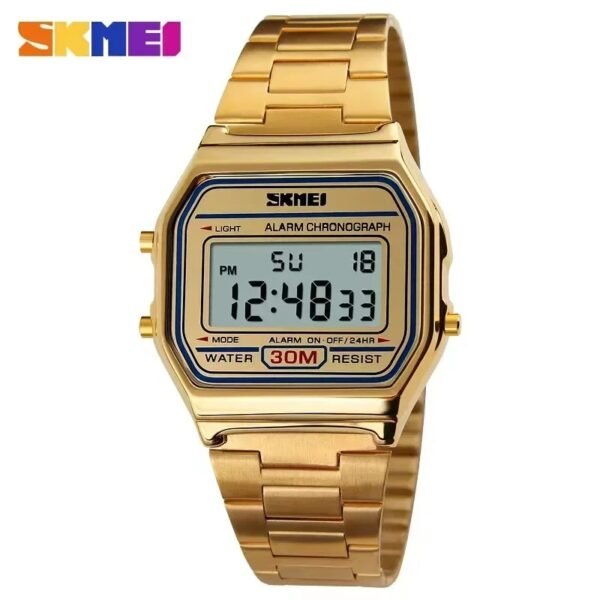 SKMEI 1123 Men’s Luxury Digital Watch | Gold-Plated Fashion Wristwatch, Stylish Retro Design for Men