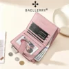 Novora Women's Short PU Leather Wallet | Waterproof Zipper Coin Purse with Card Holder, Color Block Cartoon Design for Girls & Students PINK