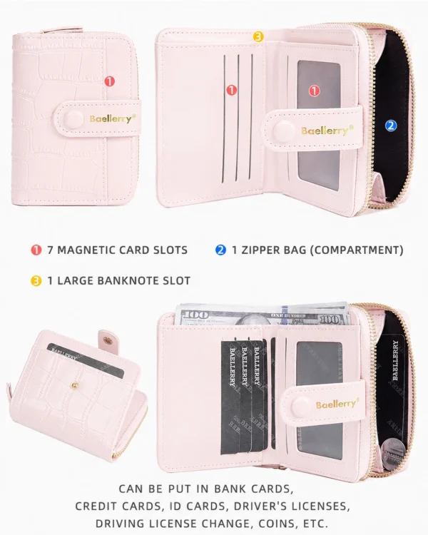 Novora Women's Slim PU Leather Wallet 2026 | Bifold Short Wallet with Zipper Coin Pocket, Card Holder & ID Window pink
