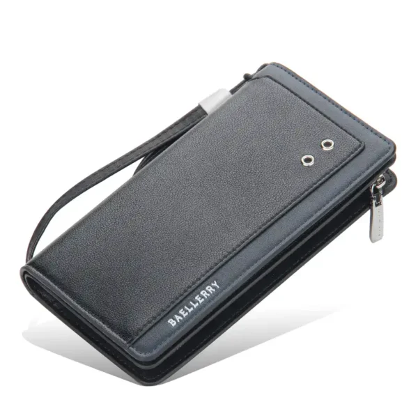 NOVORA Baellerry Business Men's Vintage Black PU Leather Wallet - Large Capacity Multi-Function Zipper Clutch Bag, Mobile Phone Pouch, Long Cash Holder & Stylish Travel Handbag for Men
