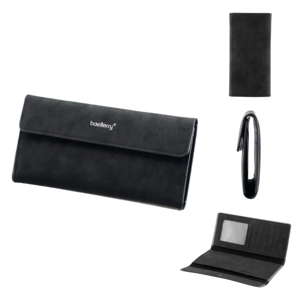 Novora Men's Business Long Wallet | Minimalist PU Leather Wallet with Multiple Card Slots, Premium Stitching & Cash Organizer BLACK