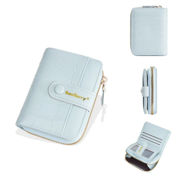 Novora Women's Slim PU Leather Wallet 2026 | Bifold Short Wallet with Zipper Coin Pocket, Card Holder & ID Window SKY BLUE