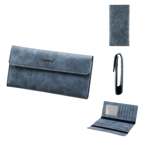 Novora Men's Business Long Wallet | Minimalist PU Leather Wallet with Multiple Card Slots, Premium Stitching & Cash Organizer BLUE