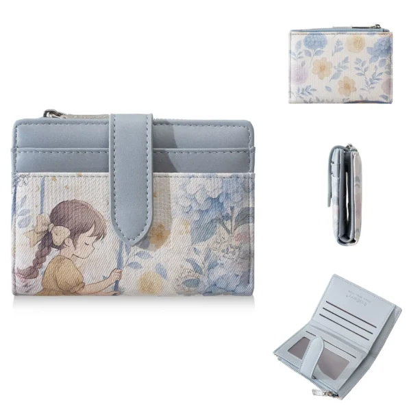Novora Women's Short PU Leather Wallet | Waterproof Zipper Coin Purse with Card Holder, Color Block Cartoon Design for Girls & Students BLUE