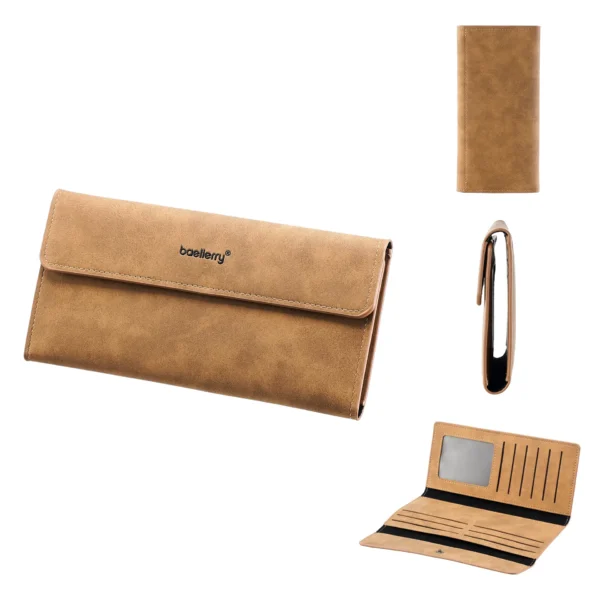 Novora Men's Business Long Wallet | Minimalist PU Leather Wallet with Multiple Card Slots, Premium Stitching & Cash Organizer Brown