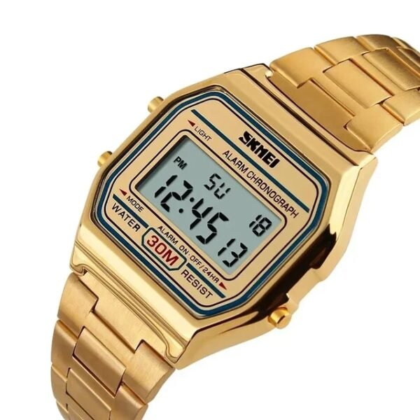 SKMEI 1123 Men’s Luxury Digital Watch | Gold-Plated Fashion Wristwatch, Stylish Retro Design for Men