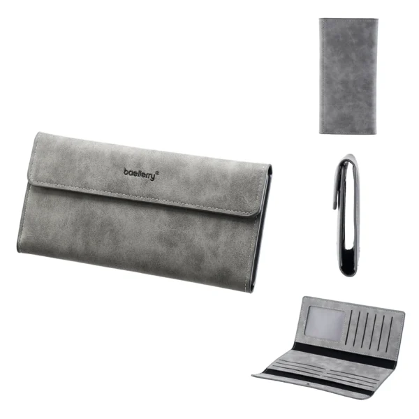 Novora Men's Business Long Wallet | Minimalist PU Leather Wallet with Multiple Card Slots, Premium Stitching & Cash Organizer Gray