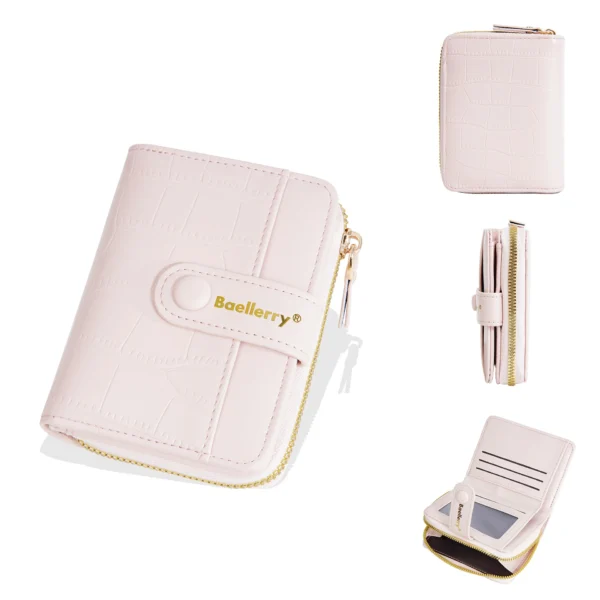 Novora Women's Slim PU Leather Wallet 2026 | Bifold Short Wallet with Zipper Coin Pocket, Card Holder & ID Window pink