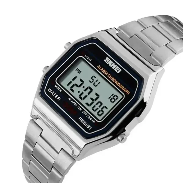 SKMEI 1123 Men’s Luxury Digital Watch | SILVER-Plated Fashion Wristwatch, Stylish Retro Design for Men