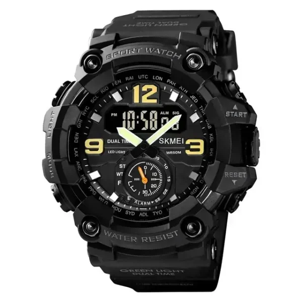 SKMEI 1637 Men’s Sport Watch | Analog-Digital Display, Stainless Steel Case, Leather Strap, 50M Water Resistant BLACK