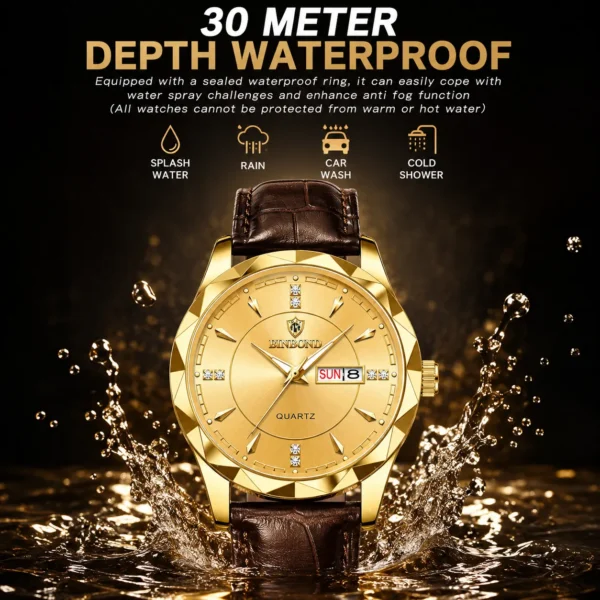 BINBOND B5552 Men’s Luxury Watch | Silver Stainless Steel Quartz, Date Display & Water Resistant Design GOLDEN