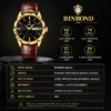BINBOND B5552 Men’s Luxury Watch | Silver Stainless Steel Quartz, Date Display & Water Resistant Design BLACK