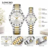 LONGBO 83625 Luxury Couple Watch for Men & Women – Stainless Steel Quartz Watch with Unique Dial, 3BAR Water Resistance & Luminous Hands SILVER & GOLDEN