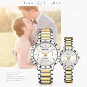 LONGBO 83625 Luxury Couple Watch for Men & Women – Stainless Steel Quartz Watch with Unique Dial, 3BAR Water Resistance & Luminous Hands SILVER & GOLDEN