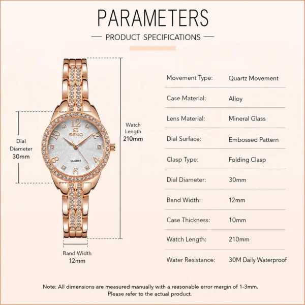 NOVORA Diamond Seno Women's Luxury Watch – Rose Gold Chronograph, Stainless Steel Strap, Quartz, Waterproof & Luminous Fashion Sport Timepiece