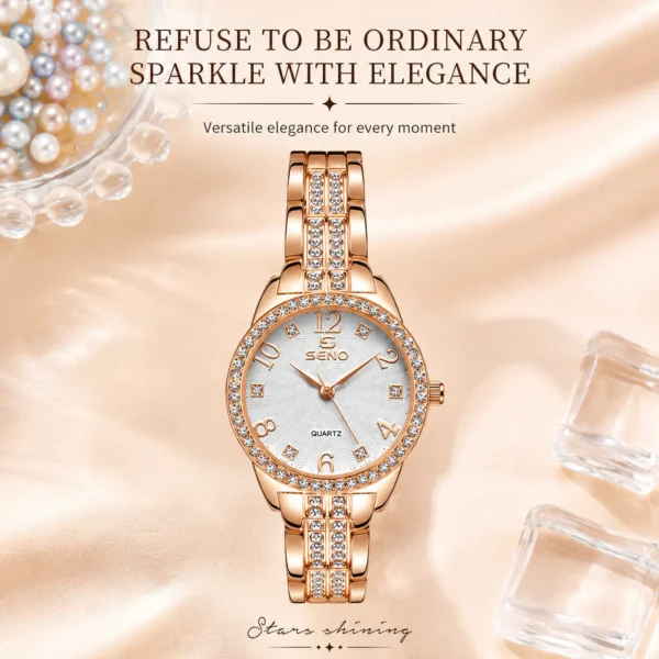 NOVORA Diamond Seno Women's Luxury Watch – Rose Gold Chronograph, Stainless Steel Strap, Quartz, Waterproof & Luminous Fashion Sport Timepiece