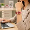 NOVORA Z618 Luxury Women’s Quartz Watch – Elegant Round Dial Leather Strap Wristwatch RED