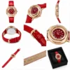 NOVORA Z618 Luxury Women’s Quartz Watch – Elegant Round Dial Leather Strap Wristwatch RED