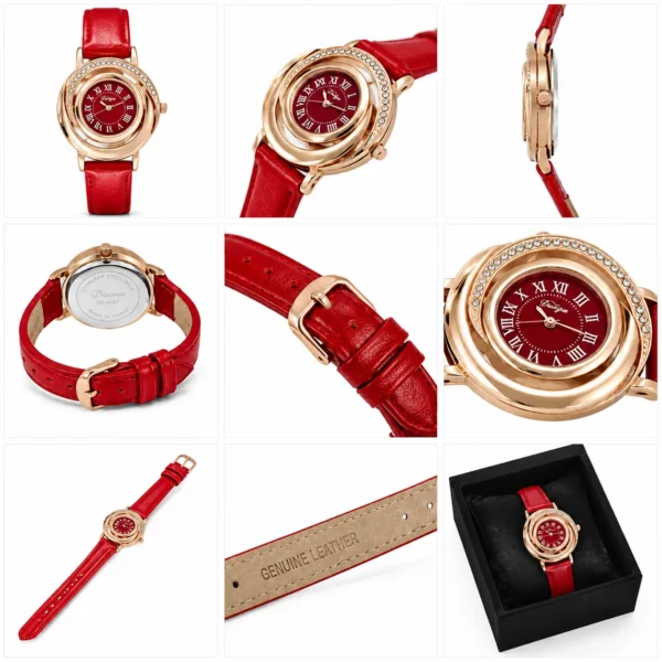 NOVORA Z618 Luxury Women’s Quartz Watch – Elegant Round Dial Leather Strap Wristwatch RED