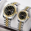 Luxury Quartz Analog Watch with Auto Date & Stainless Steel Bracelet | Premium Fashion Business Wristwatch Silver & Black