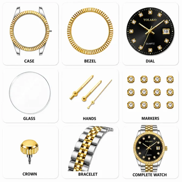 Luxury Quartz Analog Watch with Auto Date & Stainless Steel Bracelet | Premium Fashion Business Wristwatch Silver & Black