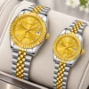 Luxury Quartz Analog Watch with Auto Date & Stainless Steel Bracelet | Premium Fashion Business Wristwatch. Golden & Silver
