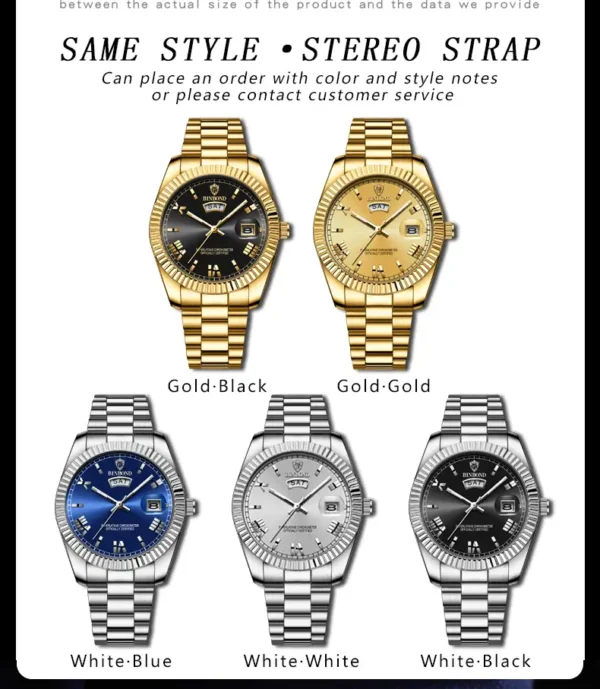BINBOND B0733 Men’s Luxury Watch | Roman Dial, Quartz Movement, Stainless Steel Case, Date Display & Luminous Design GOLDEN