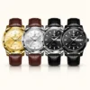 BINBOND 8879 Men’s Luxury Watch | Genuine Leather Strap, Multifunction Quartz, Waterproof Business & Casual Wristwatch SILVER