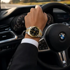 NOVORA Luxury Gold Stainless Steel Men’s Watch – Quartz Analog Watch with Auto Date . SILVER, BLACK,GOLDEN