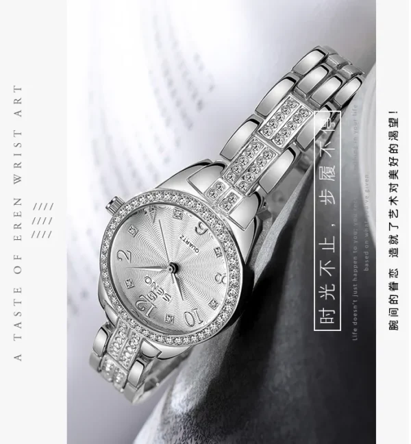 NOVORA Diamond Seno Women's Luxury Watch – SILVER Chronograph, Stainless Steel Strap, Quartz, Waterproof & Luminous Fashion Sport Timepiece