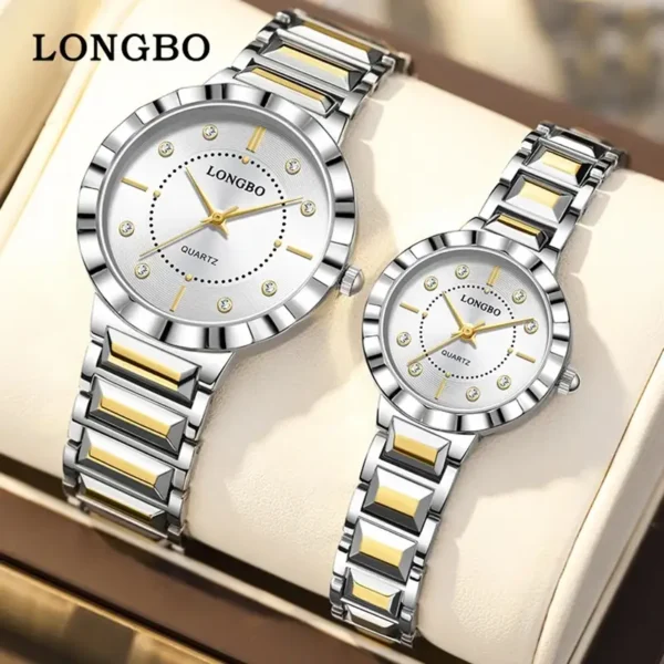 LONGBO 83625 Luxury Couple Watch for Men & Women – Stainless Steel Quartz Watch with Unique Dial, 3BAR Water Resistance & Luminous Hands SILVER & GOLDEN