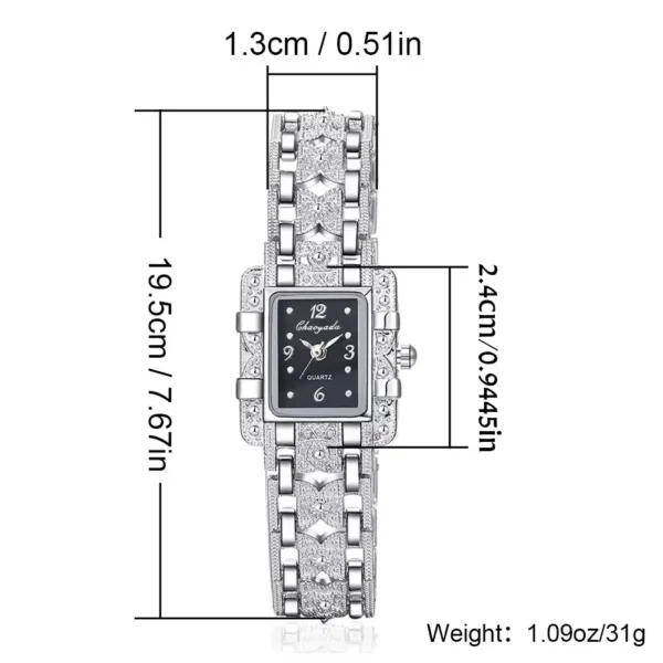 NOVORA Women's Luxury Rectangle Watch – Silver Stainless Steel Crystal Quartz Fashion Wristwatch for Ladies