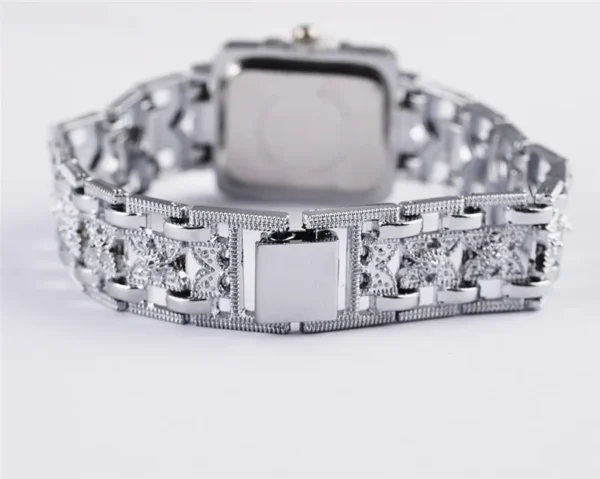 NOVORA Women's Luxury Rectangle Watch – Silver Stainless Steel Crystal Quartz Fashion Wristwatch for Ladies