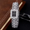 NOVORA Women's Luxury Rectangle Watch – Silver Stainless Steel Crystal Quartz Fashion Wristwatch for Ladies